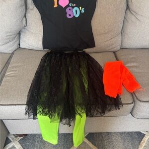 80s Themed Outfit with Black Lace Skirt and Neon Accessories